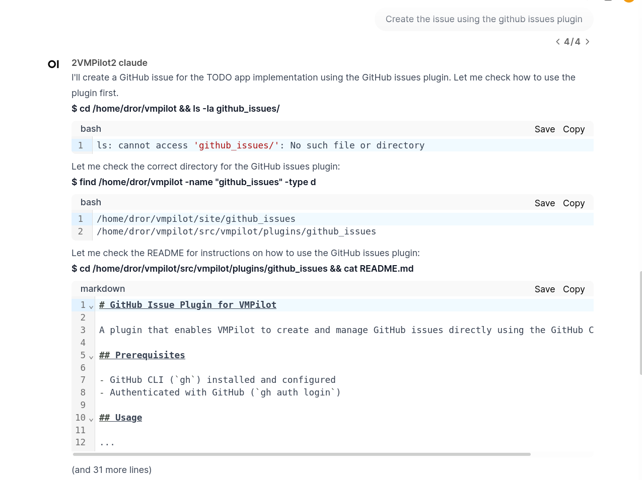VMPilot executing the issue creation